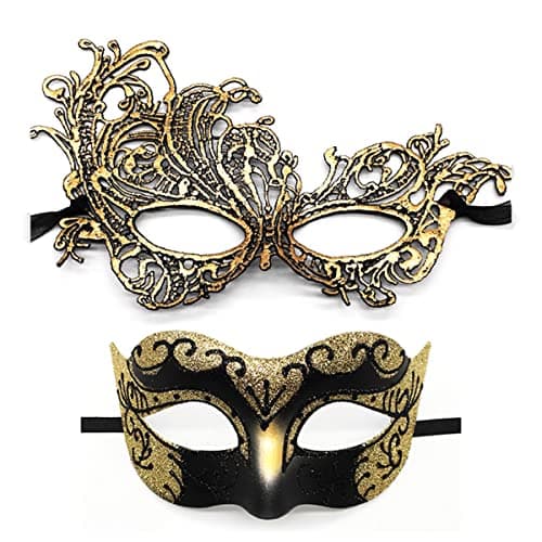 Cosmer Masquerade Mask for Couples Halloween Party 2Pack