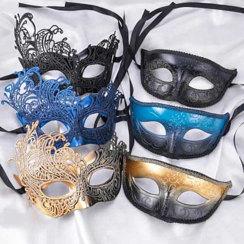 Zinniday 2-Pcs Venetian Lace Masquerade Mask Set for Couple