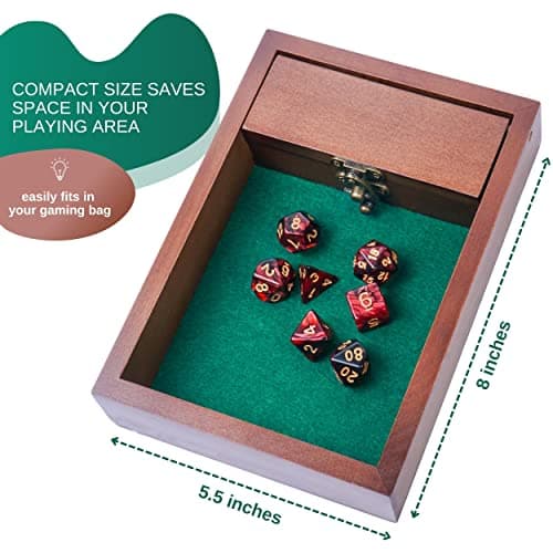 Wooden D&D Dice Tray with Storage, Metal Latch, Perfect Gift for DM