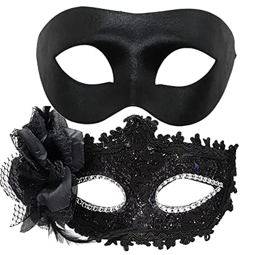 SLXDEX Couples Masquerade Masks for Mardi Gras Halloween Party Black Pack