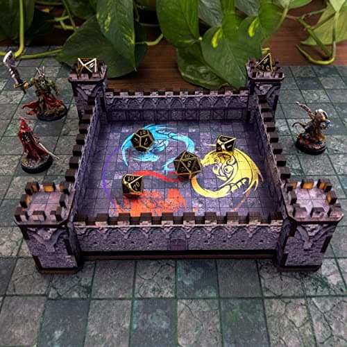 Castle Dice Rolling Tray | Square Wooden DND Dice Tray - USA | Dungeons and Dragons