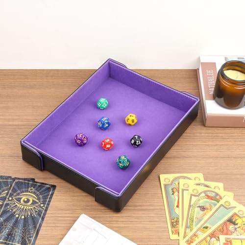 PU Leather Magnetic Folding Dice Mat with Purple Felt Lining for Dice Games