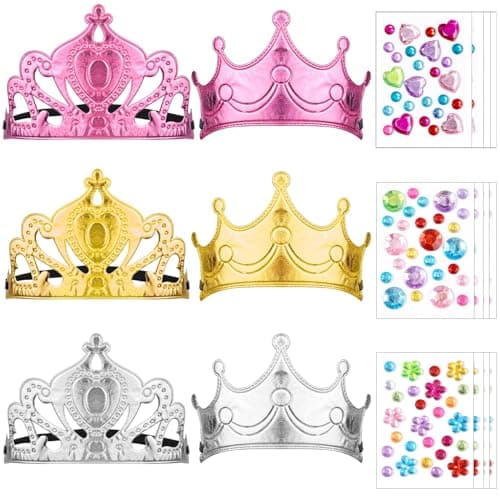 12 Crystal Diamond Stickers & 6 Foam Princess Crowns DIY Crowns Set for Kids