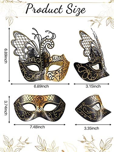 Civaner 2-Pc Couples Butterfly Rhinestone Mask for Halloween Party