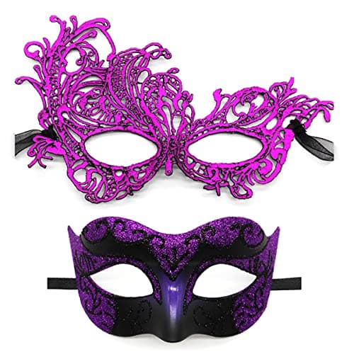 Cosmer Masquerade Mask for Couples Halloween Party 2Pack