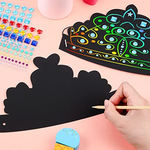 Lewtemi 110 Pcs Rainbow Scratch DIY Paper Crowns & Hats Bulk Set