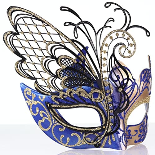 Ubauta Rhinestone Venetian Women Mask for Masquerade/Costume Ball (Gold Blue Butterfly)