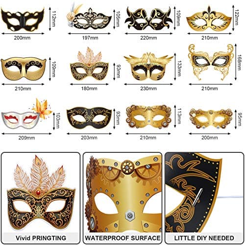 Sumind 12 Piece Mardi Gras Venetian Mask Bulk Carnivale Party Supplies