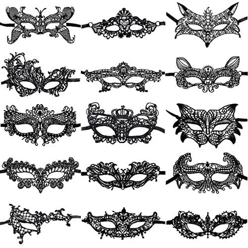 CNYMANY Lace Masks for Couple's Ball Party Masquerade - Black, Gold, Silver, Blue