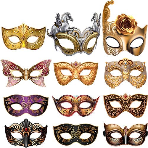 Blulu 12 Pcs Mardi Gras Masquerade Masks Carnival Party Supplies