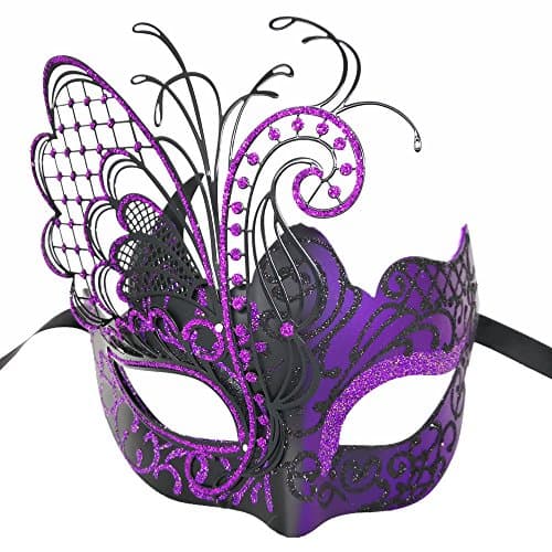Ubauta Rhinestone Venetian Women Mask for Masquerade/Costume Ball (Gold Blue Butterfly)