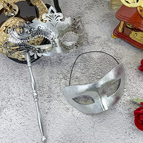 FunMular Couple Venetian Mask with Stick for Halloween Mardi Gras
