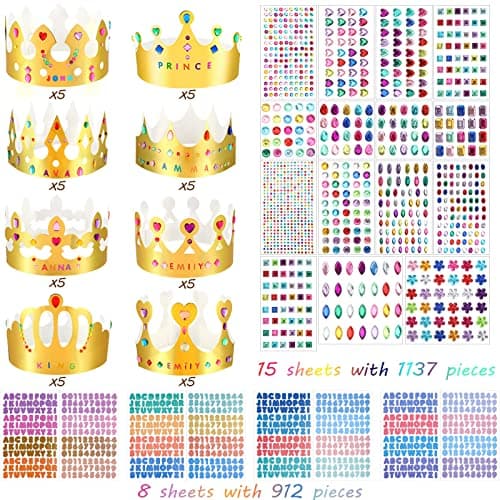 63pcs Gold Gem Princess & Prince Crowns for Kids & Adults Birthday Party Decor & DIY Favor Supplies