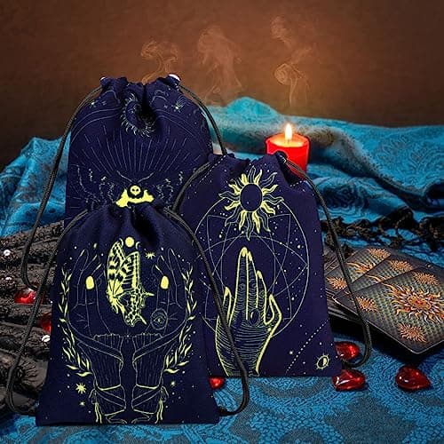 Paterr Vintage Drawstring Pouches for Tarot Cards, Runes & Jewelry (7.1 x 5.9 Inch)