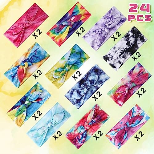 Giegxin 24 Pcs Tie Dye Rabbit Ear Bow Girls Headbands