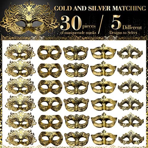 Yunsailing 30 Pieces Venetian Mardi Gras Masks for Carnival Party