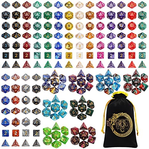CiaraQ DND Dice Sets - 26x7 Polyhedral Dice (182pcs) with Drawstring Bag