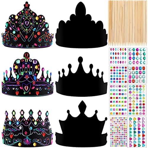 Yinder 80 Pcs Rainbow Scratch Paper Crowns for Kids & Adults Elastic Bands Stickers