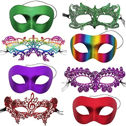 CNYMANY Lace Masks for Couple's Ball Party Masquerade - Black, Gold, Silver, Blue