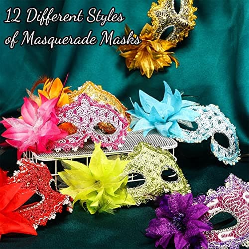 Chivao 12-Piece Venice Mask Set for Mardi Gras Carnival Party