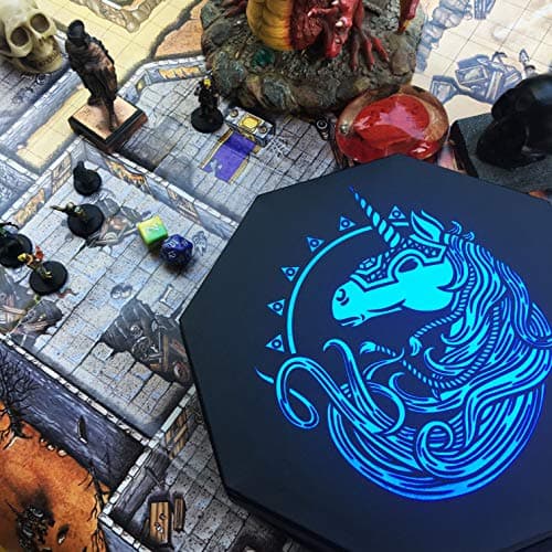 Blue Octagonal Dice Tray with Lid and Staging Area - Holds 5 Sets of RPG Dice