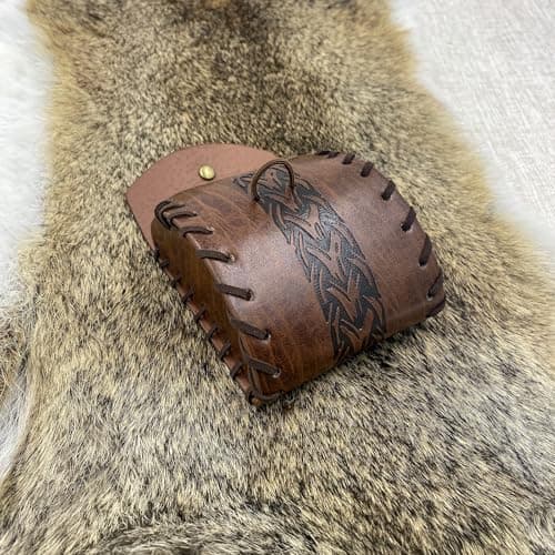 Brown Medieval Faux Leather Belt Bag with Drawstring Pouch for LARP