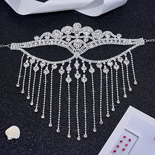 CCbodily Rhinestone Crystal Face Mask for Women Masquerade Event