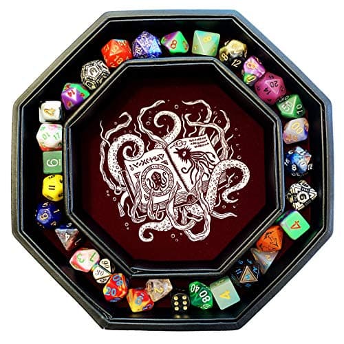 Cthulhu Tome Red Dice Tray - 9" Octagon with Lid & D&D Dice Staging