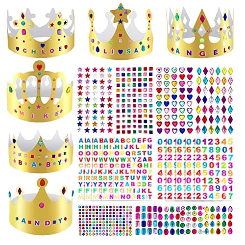 Paper Crowns with Alphabet Number Letter Stickers for Kids Birthday Party