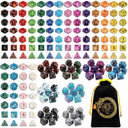 CiaraQ DND Dice Sets - 26x7 Polyhedral Dice (182pcs) with Drawstring Bag