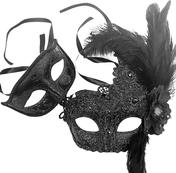 MasqStudio Couples Black Gold Masquerade Mask Pair