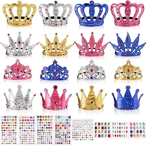Frcctre 24-Piece Foam Crown Set: DIY Princess Tiaras & Crowns with Crystal Stickers, Perfect Party Favor Supplies