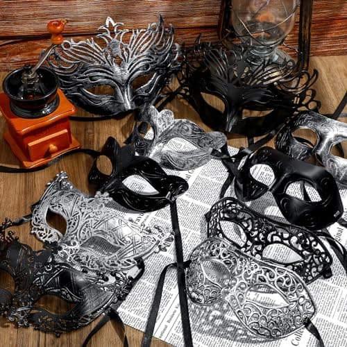 Jenaai 50 Pcs Couple Mardi Gras Masquerade Mask for Costume Ball Party