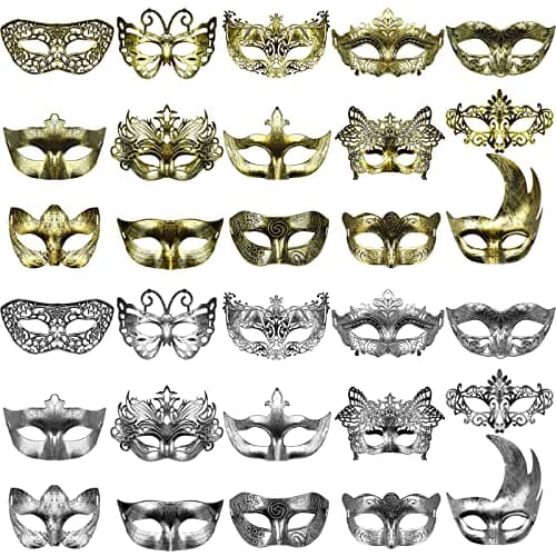 Yunsailing 30 Piece Masquerade Mask Set for Mardi Gras & Halloween Parties