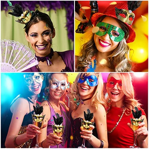 MIKIMIQI 12-Piece Mini Mardi Gras Mask Bulk Party Decorations