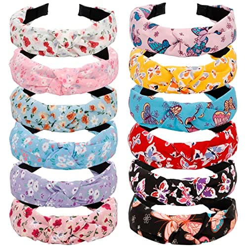 VELSCRUN Pink Colorful 12 Pack Women's Knotted Headbands, Non-Slip Elastic Boho Style Accessories