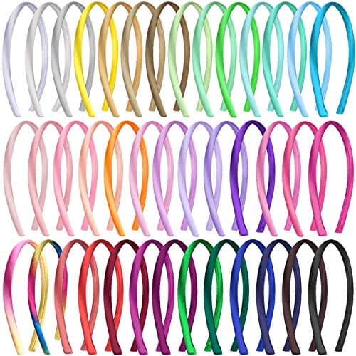 Duufin 40 Pieces Colorful Satin Headbands for Girls