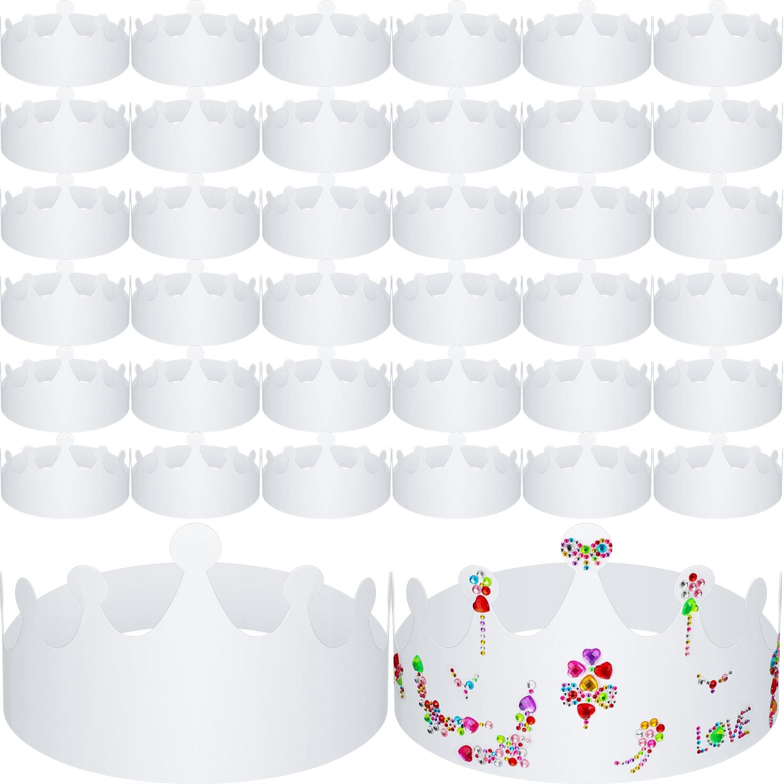 200pcs White Paper Crowns for Kids Birthday Parties Baby Showers Decorations Supplies