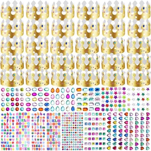 46-Piece Paper Crown Kit with Gems & Alphabet Stickers for Parties Favor Decoration