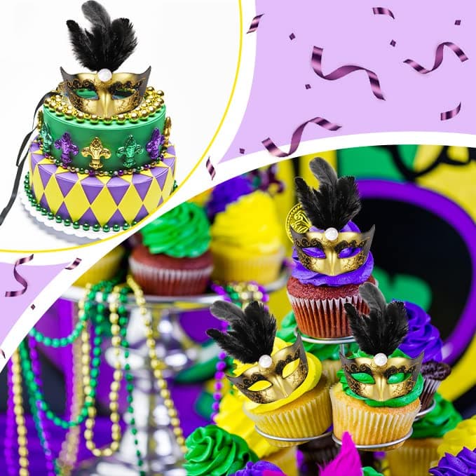 MIKIMIQI 12-Piece Mini Mardi Gras Mask Bulk Party Decorations