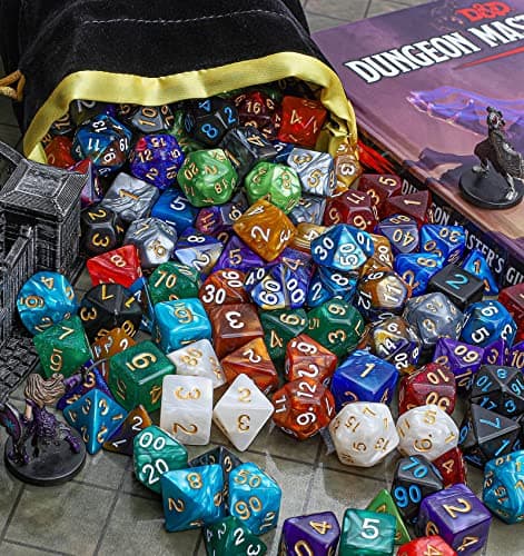 CiaraQ DND Dice Sets - 26x7 Polyhedral Dice (182pcs) with Drawstring Bag