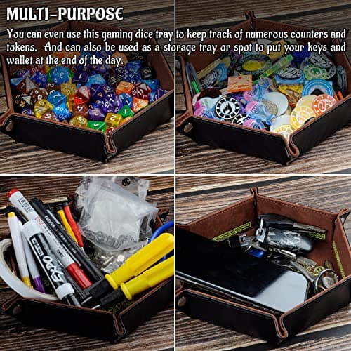 PU Leather Hexagon Dice Tray with Beholder Print - Portable & Foldable Mat for D&D