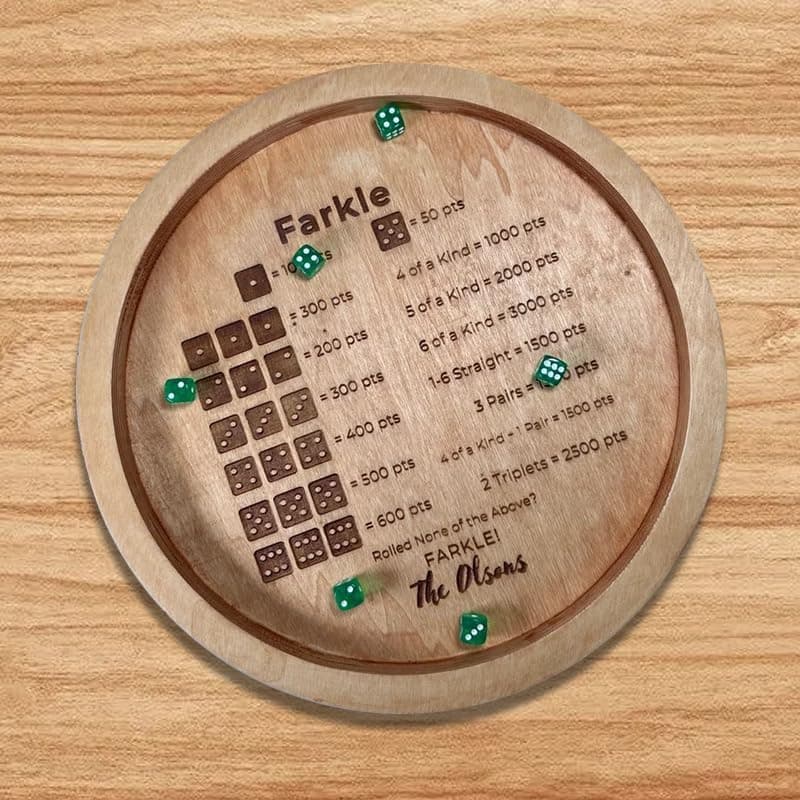 Farkle Dice Tray, Wooden Score Tray for Classic Game (14")