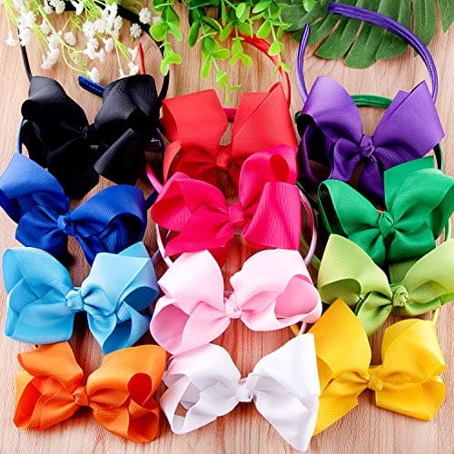 SIQUK 12 Piece Bow Headbands for Girls with Ribbon Bow | Boutique Grosgrain Headbands - 12 Colors