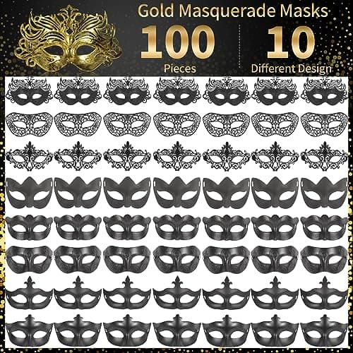 Vintage Masquerade Masks - 100 Bulk, Perfect for Venetian, Mardi Gras & More