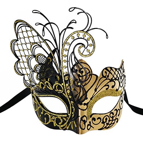 Ubauta Rhinestone Venetian Women Mask for Masquerade/Costume Ball (Gold Blue Butterfly)