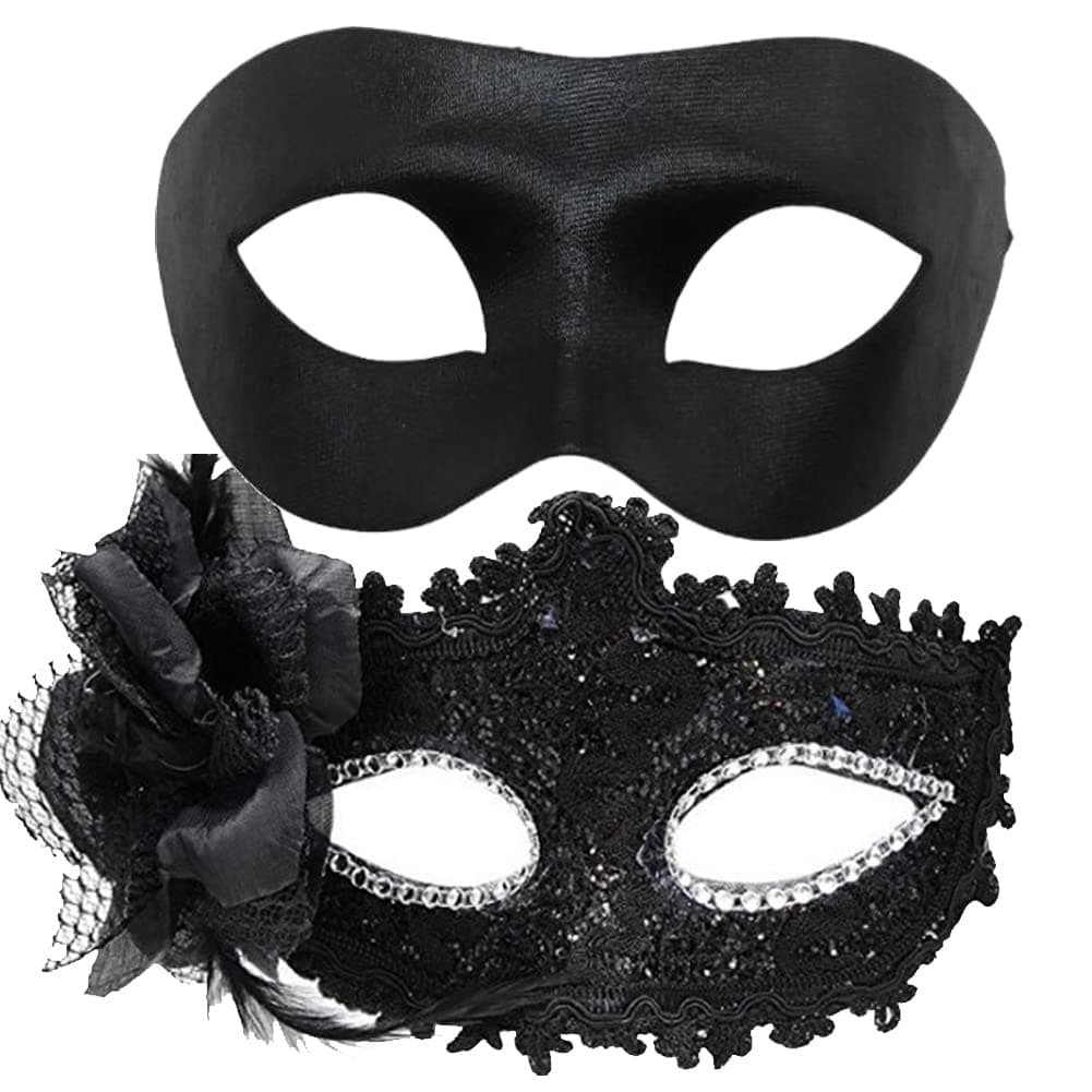 SLXDEX Couples Masquerade Masks for Mardi Gras Halloween Party Black Pack