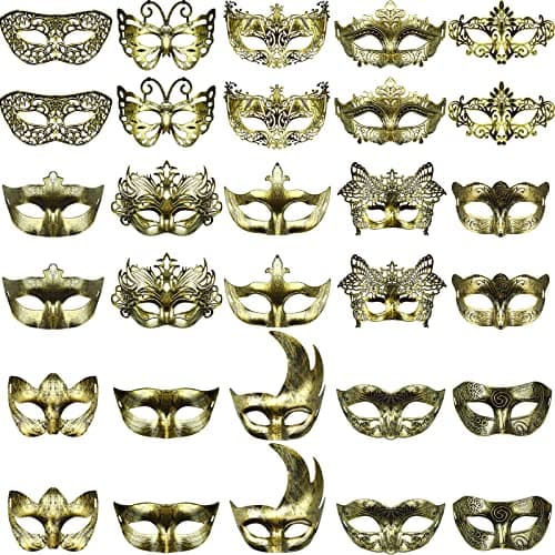 Yunsailing 30 Piece Masquerade Mask Set for Mardi Gras & Halloween Parties