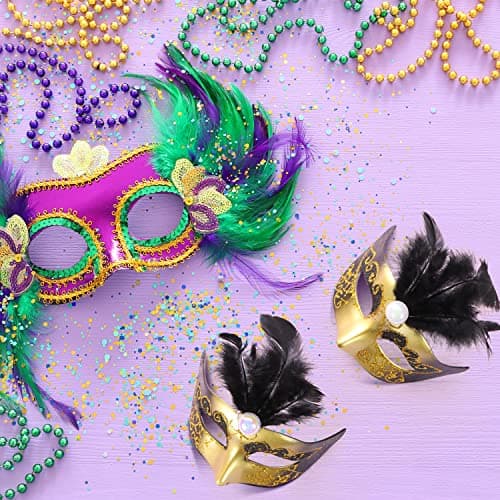 MIKIMIQI 12-Piece Mini Mardi Gras Mask Bulk Party Decorations