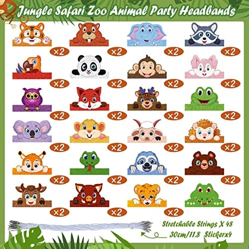 Tinlade 48pcs Jungle Safari Animal Headbands Sea Animals Birthday Hats